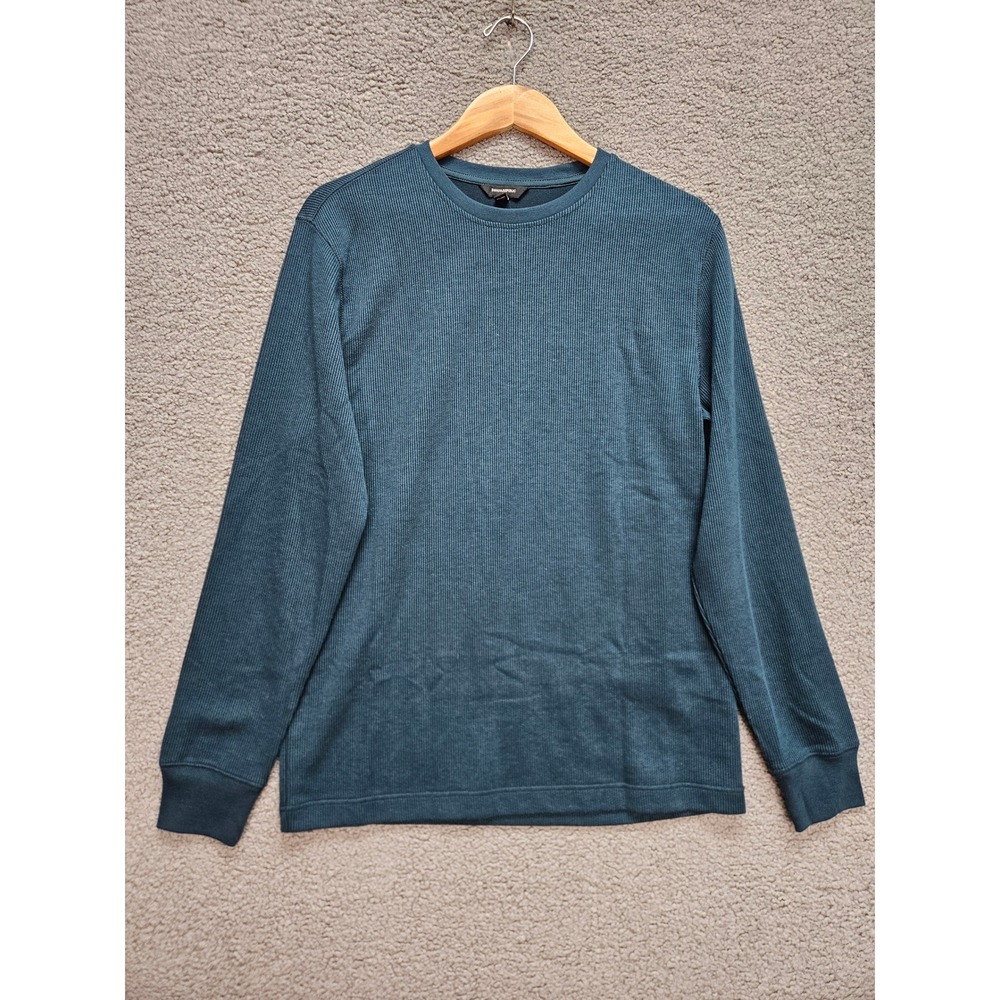 Banana Republic Refined Waffle Shirt M Teal Shadow Long Sleeve Crew Neck Top